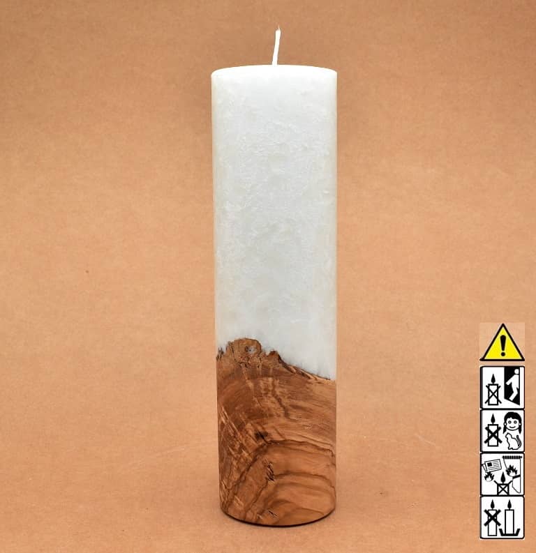 Kerze mit Holz Unikat Rund 70 x 250 mm mit Docht Nr.: 1