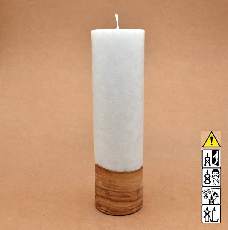 Kerze mit Holz Unikat Rund 70 x 250 mm mit Docht Nr.: 1