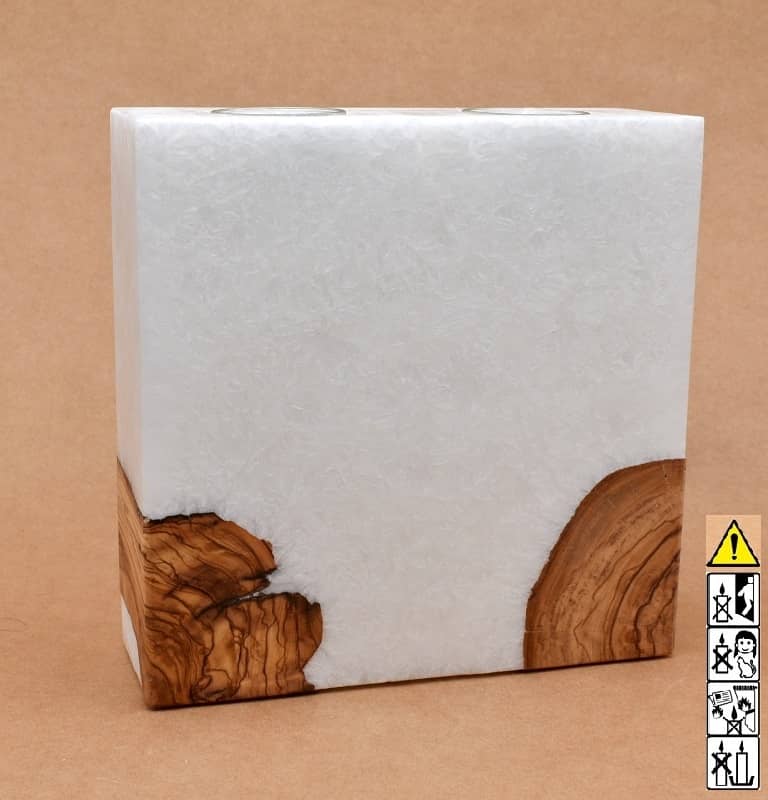 Kerze mit Holz Unikat Quader 70 x 200 x 200 mm 2 x Teelicht Nr.6. Jetzt in unserem Geschenke Onlineshop kaufen.