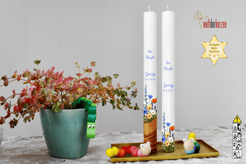 Taufkerze  Ø 4 x 40 cm "Blumenwiese"