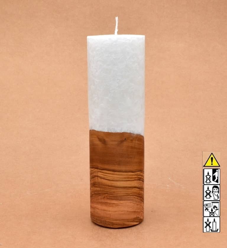 Liebliche Kerze mit Holz Unikat Rund 60 x 200 mm mit Docht Nr.: 5
