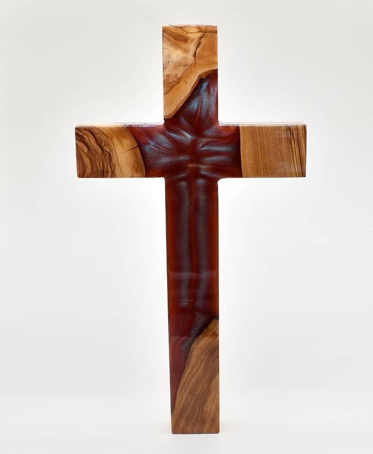 Olivenholzkreuz in kupferbraun 30x16 cm