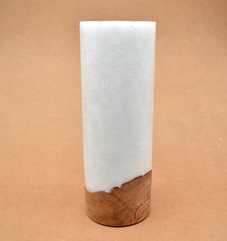 Kerze mit Holz Unikat Rund 90 x 250 mm mit Teelicht Nr.: 2