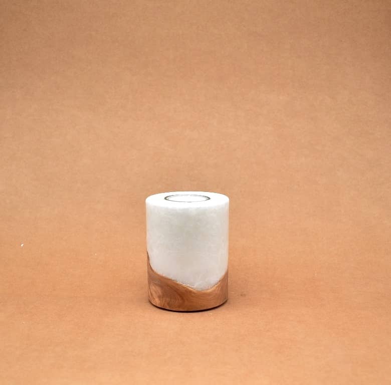Kerze mit Holz Unikat Rund 80 x 100 mm mit Teelicht Nr.: 3