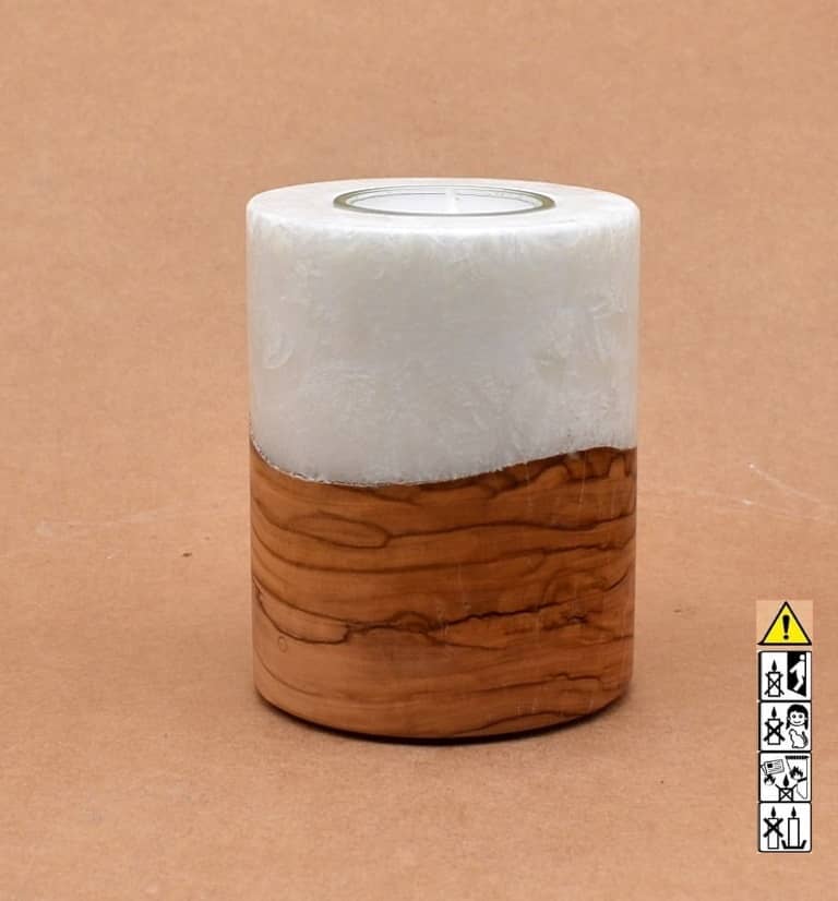 Kerze mit Holz Unikat Rund 80 x 100 mm mit Teelicht Nr.: 3