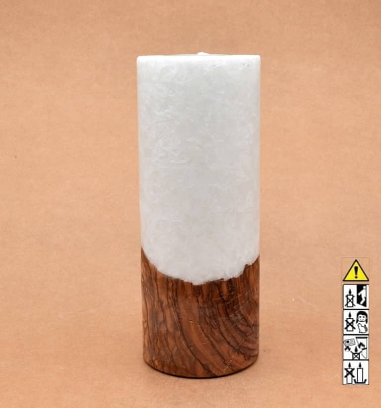 Kerze mit Holz Unikat Rund 80 x 200 mm mit Teelicht Nr.: 29