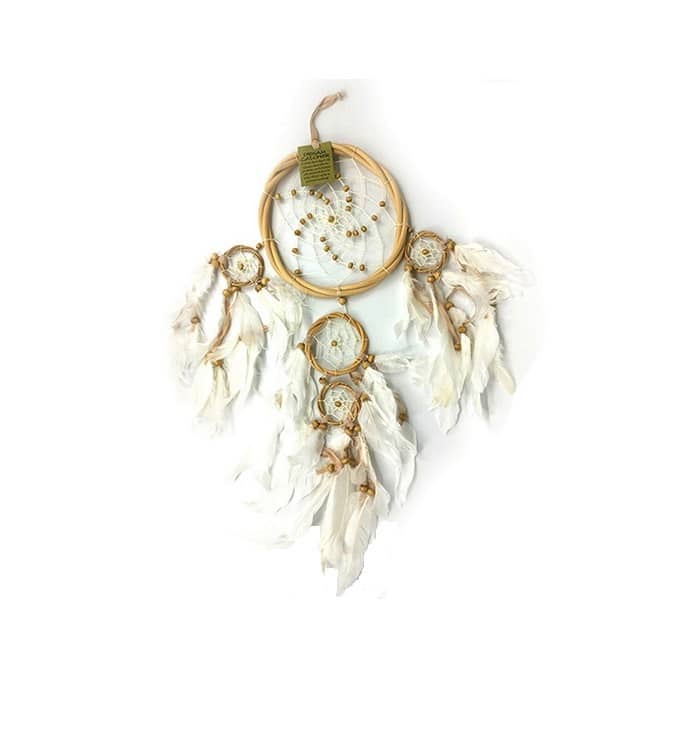 Traumfänger 1-fach Ø = 17 cm handgeknüpft mit Federn und  3-fach Ringen Traumfänger 1-fach Ø = 17 cm handgeknüpft mit Federn und  3-fach Ringen