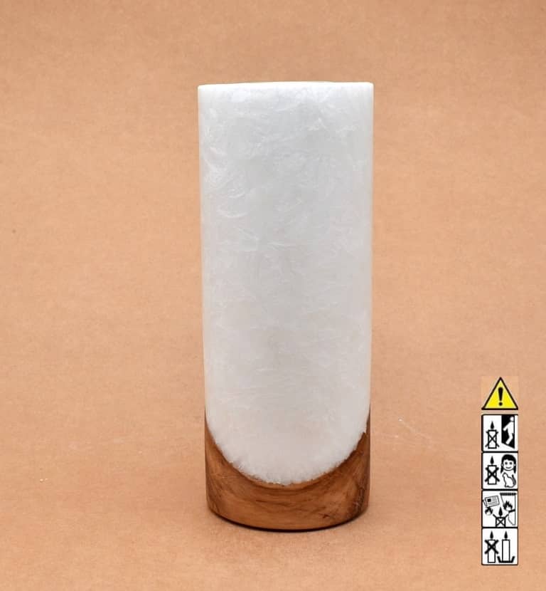 Kerze 80x200mm mit Holzelement, Individuelle, persönliche Hochzeitskerze  Holzkerze, Rund Stearinoptik, Hochzeitskerze mit Teelicht im Kerzen online Shop für Hochzeiten bestellen, günstig kaufen.