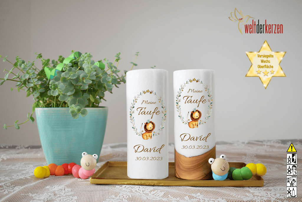 Taufkerze  Ø 8 cm "Löwe" Taufkerze  Ø 8 cm "Löwe"