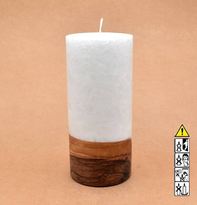 Kerze mit Holzelement, Individuelle, persönliche Hochzeitskerze  Holzkerze, Rund Stearinoptik, Hochzeitskerze mit Teelicht im Kerzen online Shop für Hochzeiten bestellen, günstig kaufen.