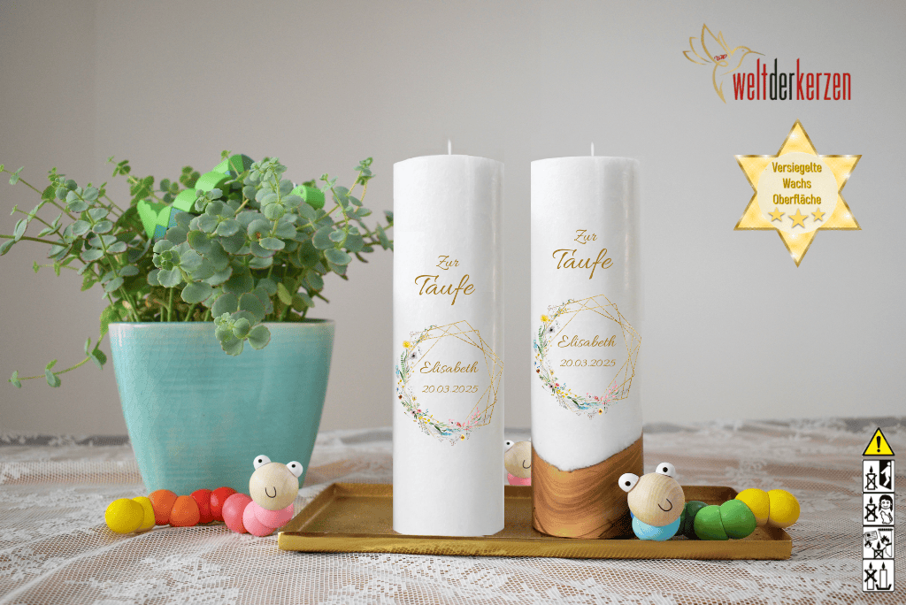 Taufkerze  Ø 6 oder 7 x 25 cm "Blumenkranz"