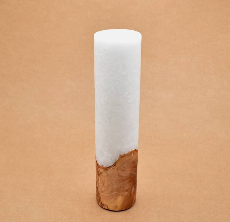 Kerze mit Holz Unikat Rund 60 x 250 mm ohne Teelichteinsatz Nr. 10