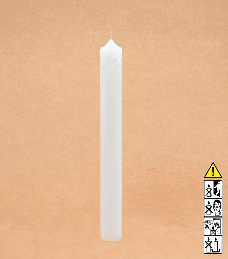 Kerzenrohling Altarkerze Spitzkopfkerze 400 x 40 mm Ceresin / getaucht weiss