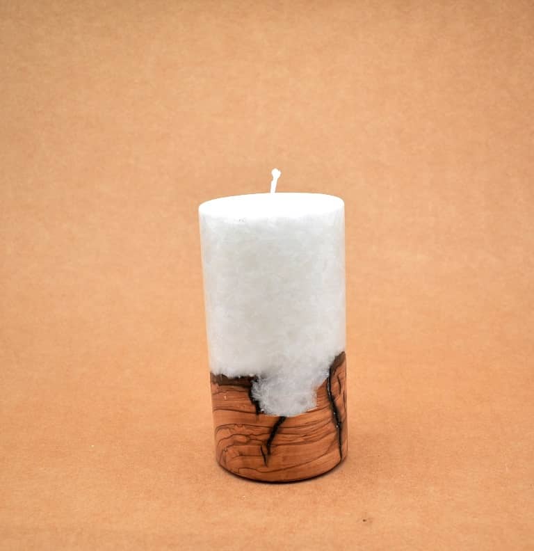 Kerze mit Holz Unikat Rund 80 x 150 mm mit Docht Nr.: 10