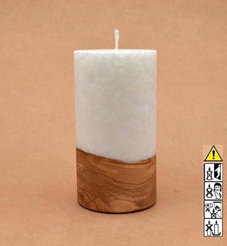 Kerze mit Holz Unikat Rund 80 x 150 mm mit Docht Nr.: 10
