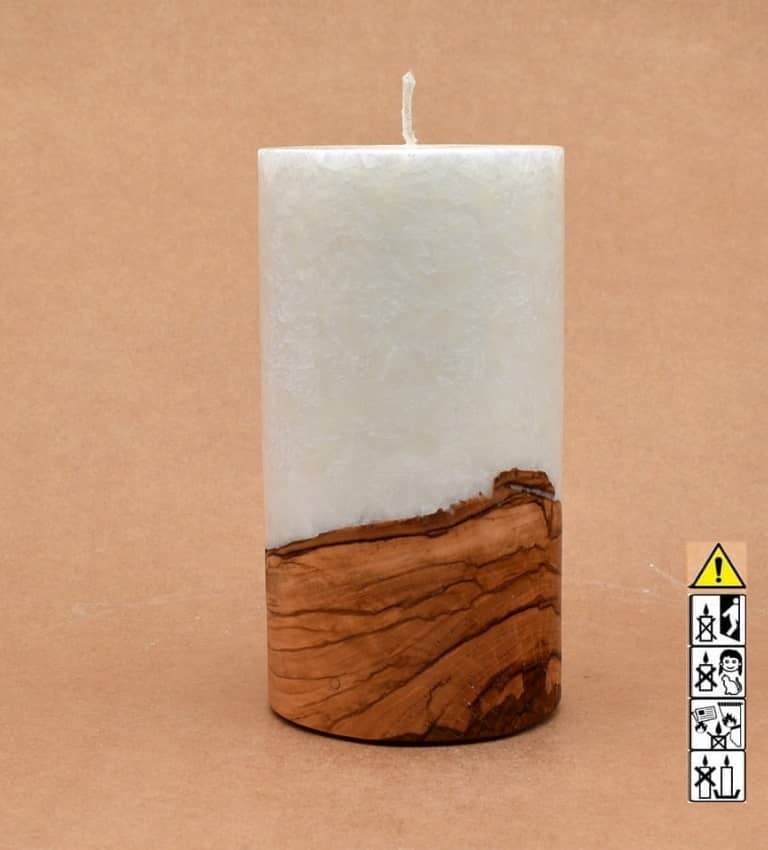 Kerze mit Holz Unikat Rund 80 x 150 mm mit Docht Nr.: 10