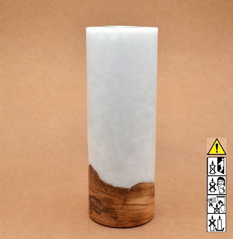 Kerze mit Holzelement, Individuelle, perönliche Hochzeitskerze  Holzkerze, Rund Stearinoptik, Hochzeitskerze mit Teelicht im Kerzen online Shop für Hochzeiten bestellen, günstig kaufen.