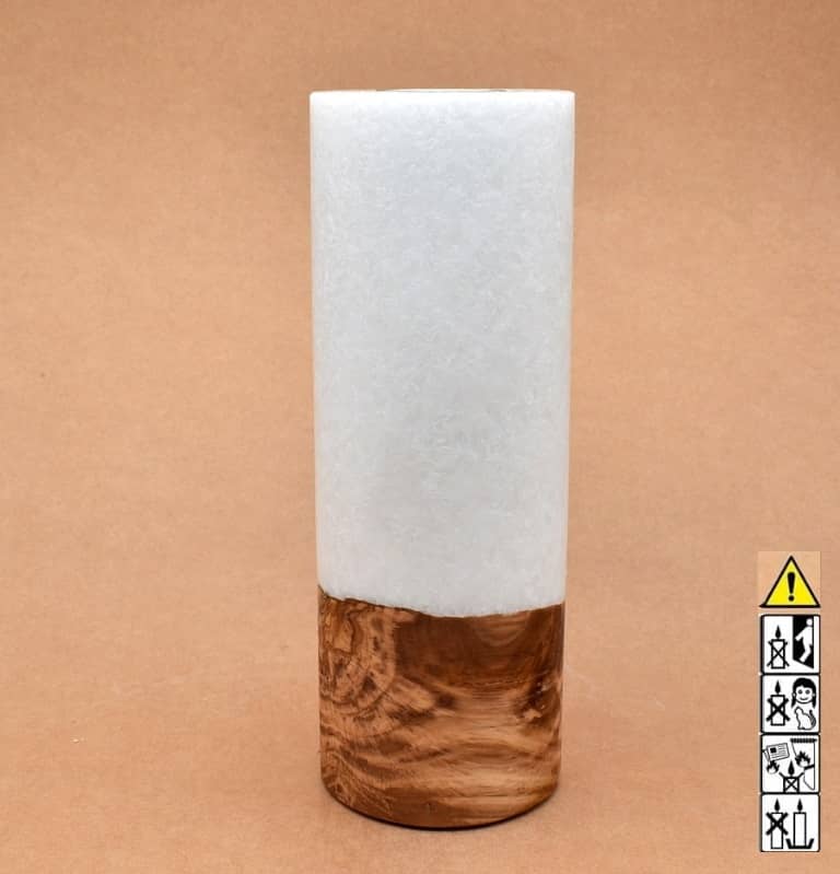 Kerze mit Holzelement, Individuelle, perönliche Hochzeitskerze  Holzkerze, Rund Stearinoptik, Hochzeitskerze mit Teelicht im Kerzen online Shop für Hochzeiten bestellen, günstig kaufen.
