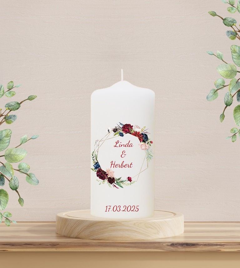 Personalisierte Hochzeitskerze "Rosenkranz" 20 cm