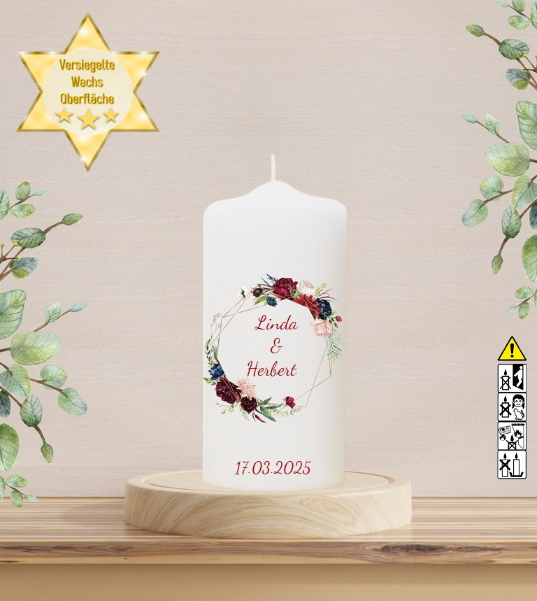 Personalisierte Hochzeitskerze "Rosenkranz" 20 cm Personalisierte Hochzeitskerze "Rosenkranz" 20 cm