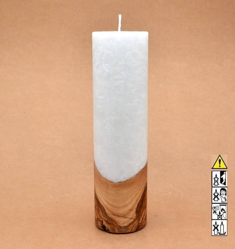 Kerze mit Holz Unikat Rund 70 x 250 mm mit Docht Nr.: 2