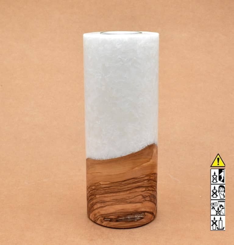 Kerze mit Holz Unikat Rund 80x200mm mit Teelicht. Jetzt in unserem Geschenke Onlineshop kaufen.