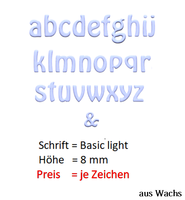 Buchstabe klein (Preis je Buchstabe) Echtwachs in Hellblau "Basic-light" in 8 mm.
