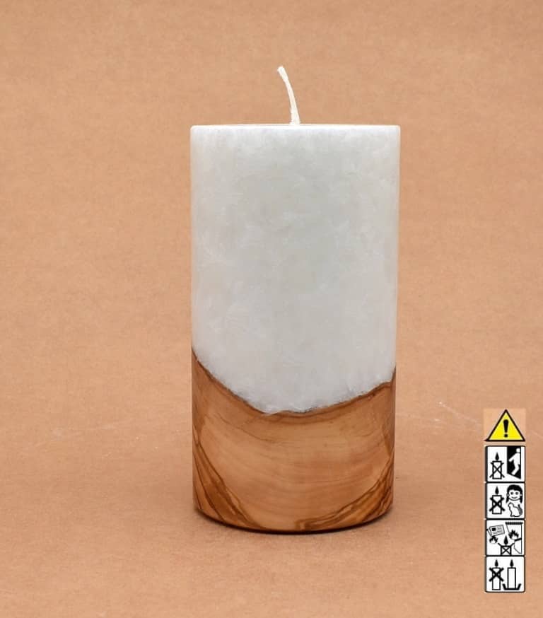 Kerze mit Holz Unikat Rund 80 x 150 mm mit Docht Nr.: 5