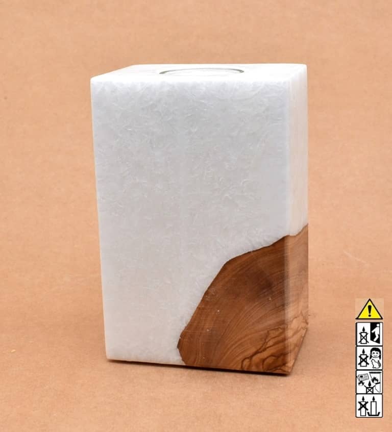 Kerze mit Holz Unikat Quader 70 x 100 x 150 mm mit 1 x Teelicht Nr: 4