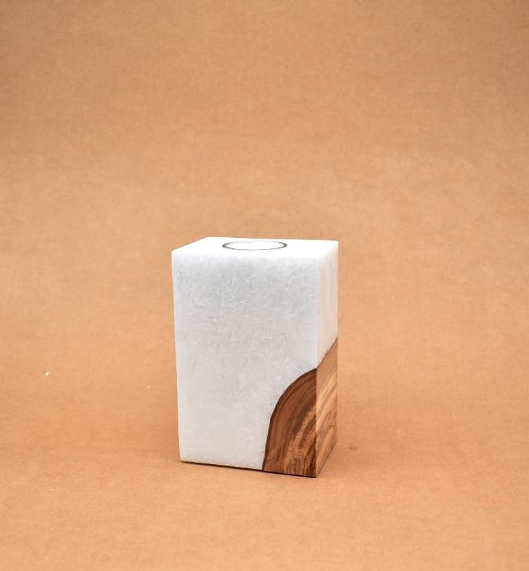 Kerze mit Holz Unikat Quader 70 x 100 x 150 mm mit 1 x Teelicht Nr: 1