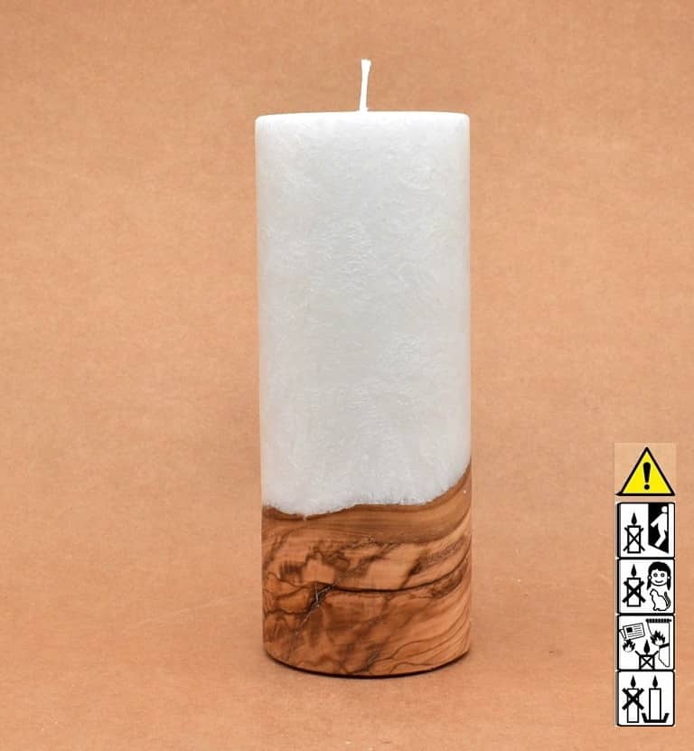 Kerze mit Holz Unikat Rund 80 x 200 mm mit Docht Nr.: 8
