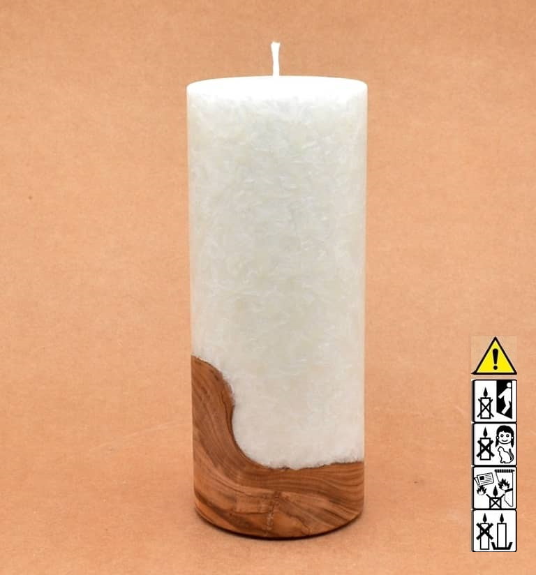 Kerze mit Holz Unikat Rund 80 x 200 mm mit Docht Nr.: 8