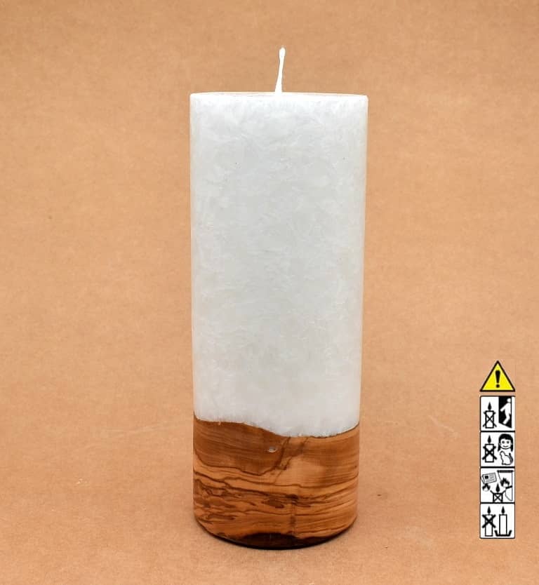 Kerze mit Holz Unikat Rund 80 x 200 mm mit Docht Nr.: 8