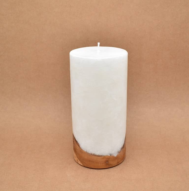 Kerze mit Holz Unikat Rund 100 x 200 mm ohne Teelichteinsatz Nr. 3