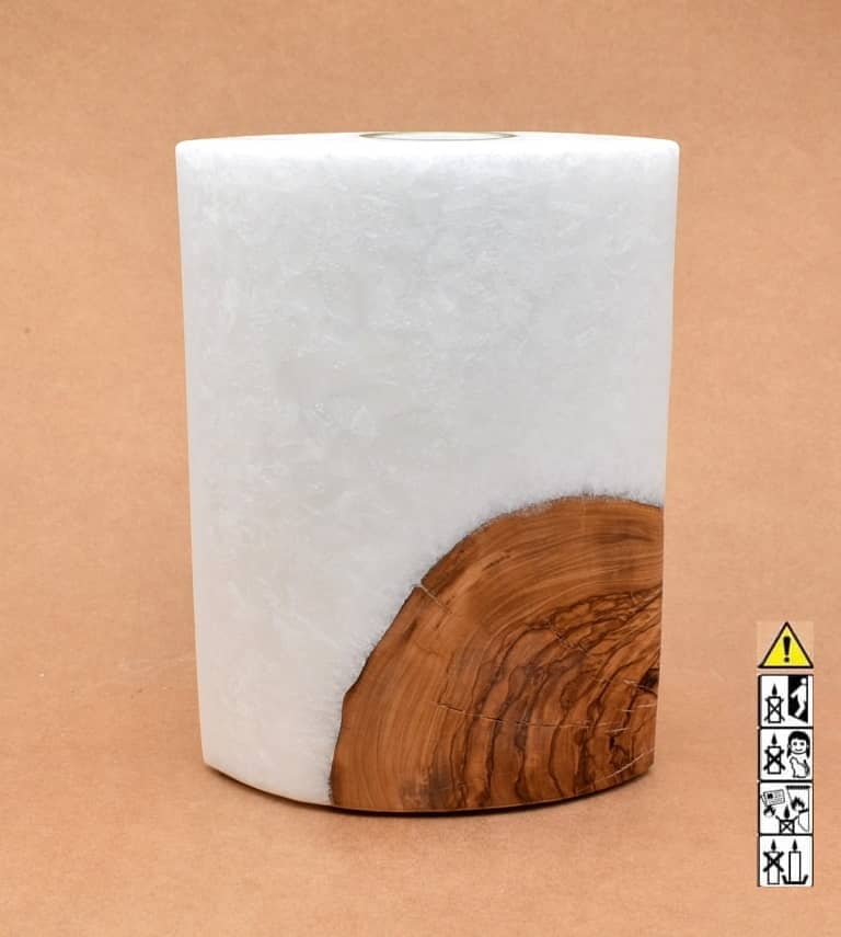 Kerze mit Holzelement, Individuelle, persönliche Hochzeitskerze  Holzkerze, Rund Stearinoptik, Hochzeitskerze mit Teelicht im Kerzen online Shop für Hochzeiten bestellen, günstig kaufen.