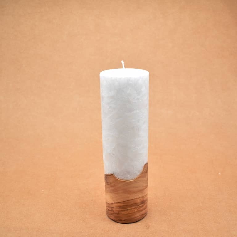 Liebliche Kerze mit Holz Unikat Rund 60 x 200 mm mit Docht Nr.: 9