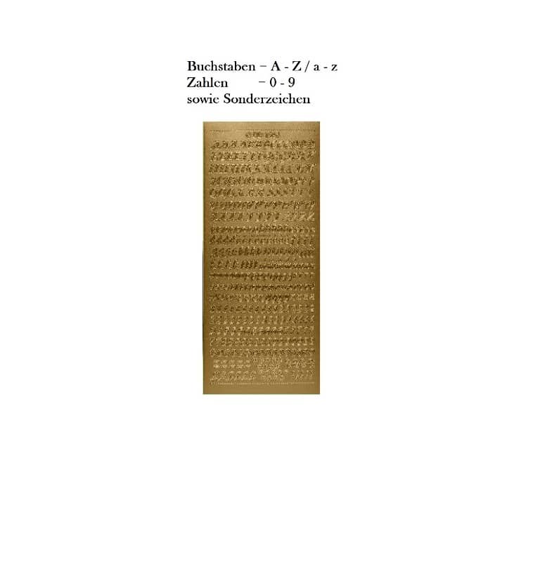 Sticker Klebebuchstaben A - Z / a - z / Sonderzeichen und -zahlen Gold 8 mm