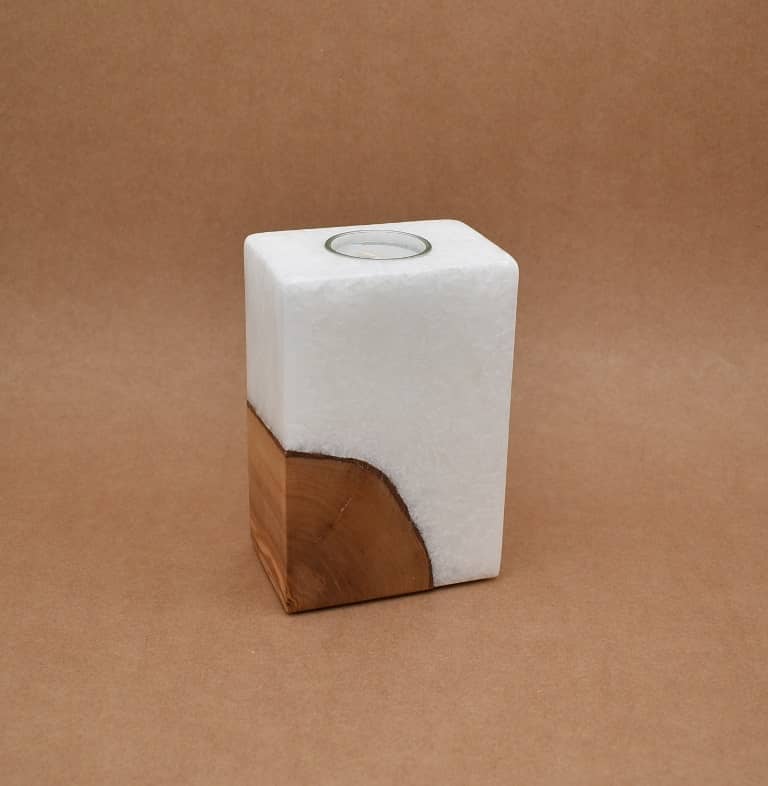 Kerze mit Holz Unikat Quader 70 x 100 x 150 mm mit 1 x Teelicht Nr: 2