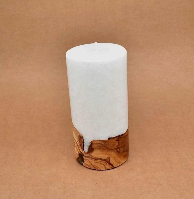 Kerze mit Holz Unikat Rund 100 x 200 mm ohne Teelichteinsatz Nr. 2