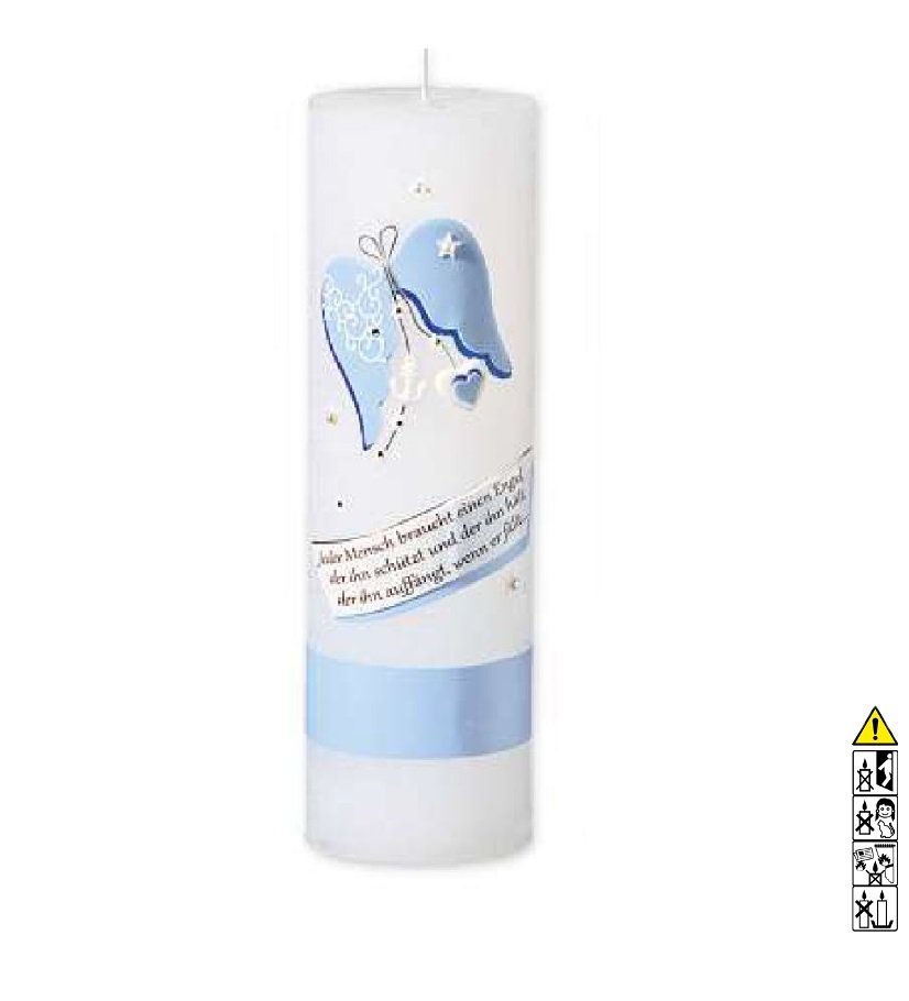 Taufkerze Rustica Herz mit Flügel hellblau 250 x 80 mm Taufkerze kaufen mit Motiv Rustica Herz mit Flügel hellblau 250 x 80 mm