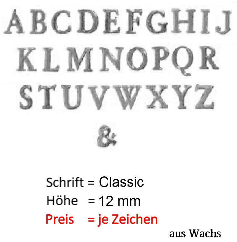 Buchstabe groß (Preis je Buchstabe) Echtwachs in Silber "Classic" in 12 mm.