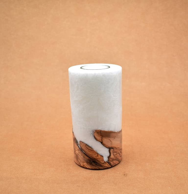 Kerze mit Holz Unikat Rund 80 x 150 mm mit Teelicht Nr.: 8