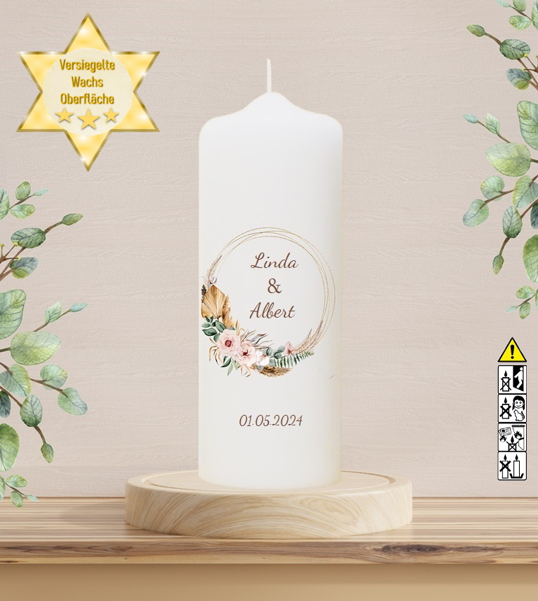 Personalisierte Hochzeitskerze "Rustica Kranz" 25 cm Personalisierte Hochzeitskerze "Rustica Kranz" 25 cm