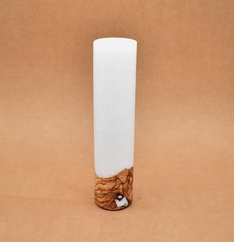 Kerze mit Holz Unikat Rund 60 x 250 mm ohne Teelichteinsatz Nr. 11