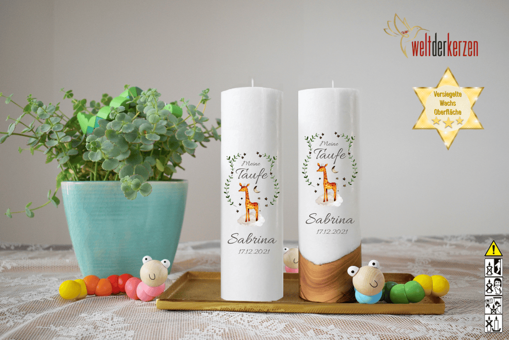 Taufkerze  Ø 6 oder 7 x 25 cm "Giraffe"