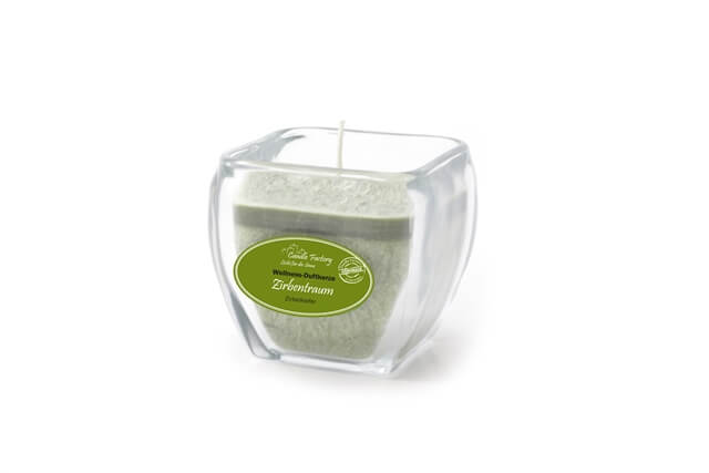 Candle Factory Hochwertige Duftkerze im Weck Glas aus Stearinwachs mit dem Duft für den Wellness-Tag Zirbentraum 