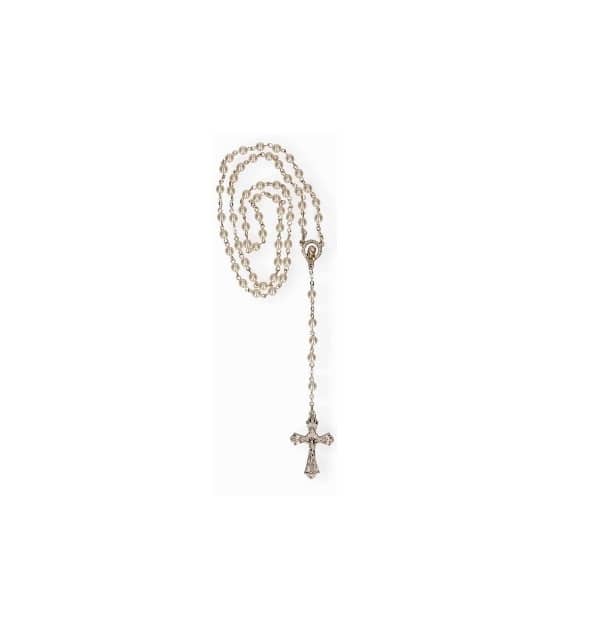 Rosenkranz weiße Glasperlen gekettelt, mit Metallkreuz Rosenkranz weiße Glasperlen gekettelt, mit Metallkreuz