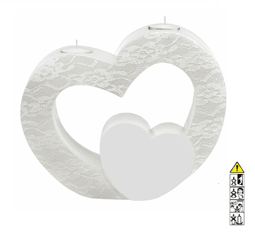 Kerzenrohling Formkerze "Doppelherz" 205 x 245 mm weiß + Teelichteinsatz