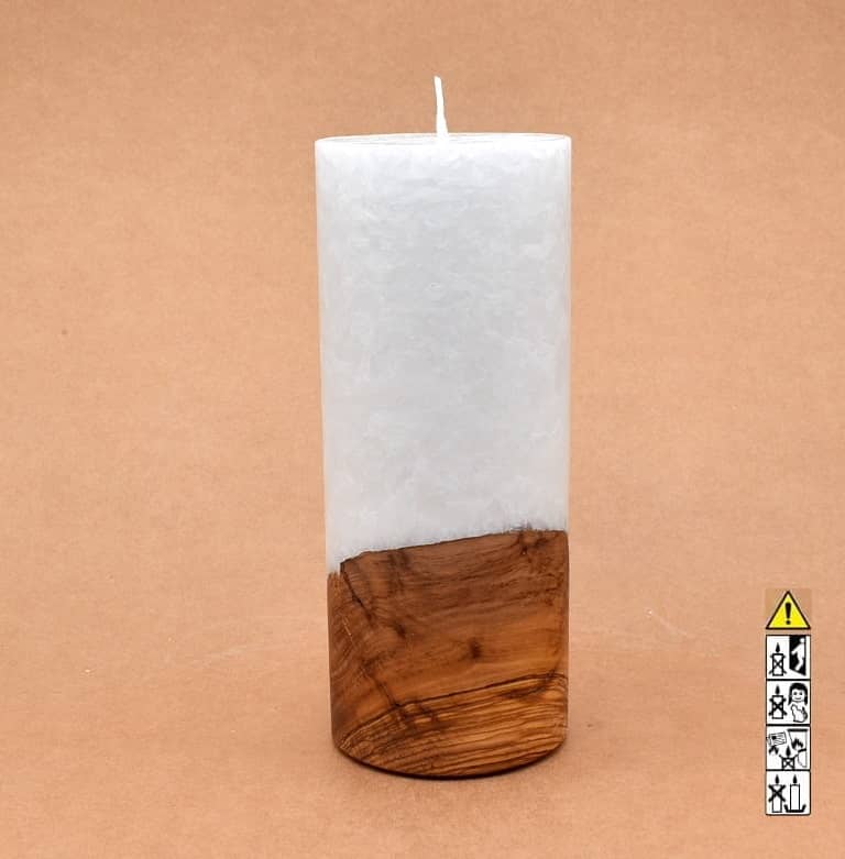 Kerze mit Holz Unikat Rund 80 x 200 mm mit Docht Nr.: 8