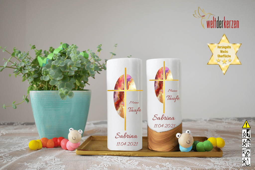 Taufkerze  Ø 8 cm "Kreuz mit Goldverzierung" Taufkerze  Ø 8 cm "Kreuz mit Goldverzierung"